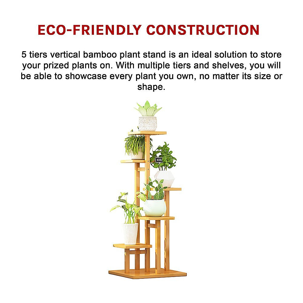 Sofas & Sofa Beds: 5 Tiers Vertical Bamboo Plant Stand Staged Flower Shelf Rack Outdoor Garden