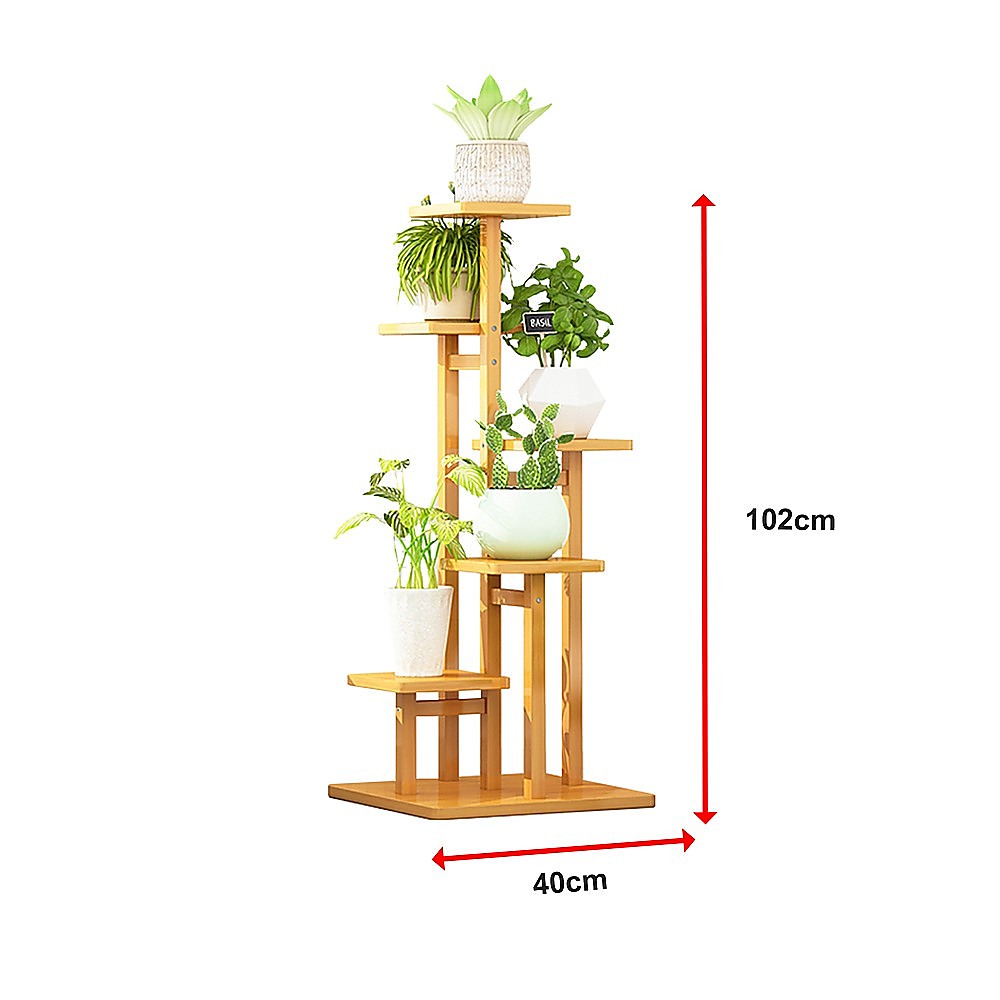 Sofas & Sofa Beds: 5 Tiers Vertical Bamboo Plant Stand Staged Flower Shelf Rack Outdoor Garden