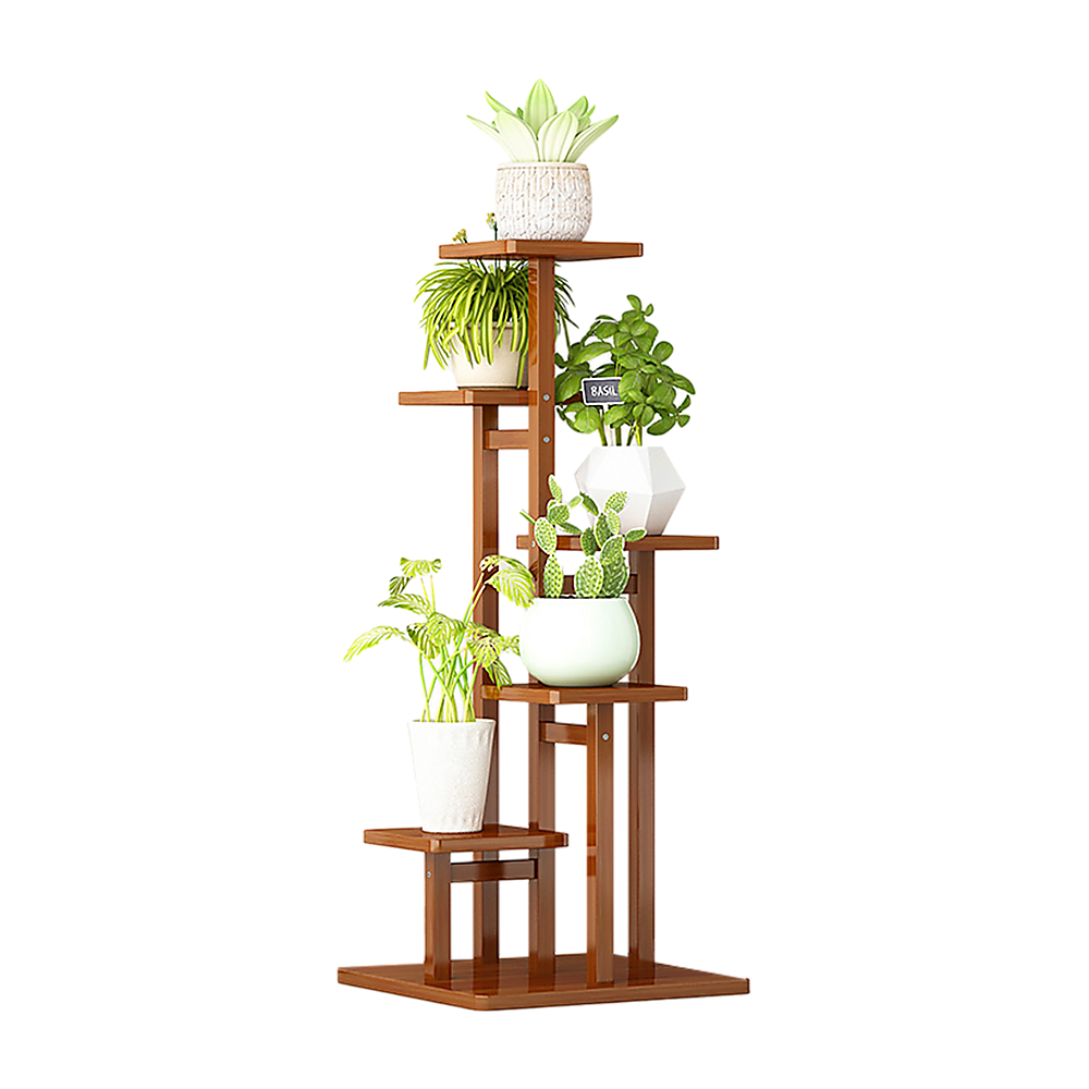Sofas & Sofa Beds: 5 Tiers Vertical Bamboo Plant Stand Staged Flower Shelf Rack Outdoor Garden