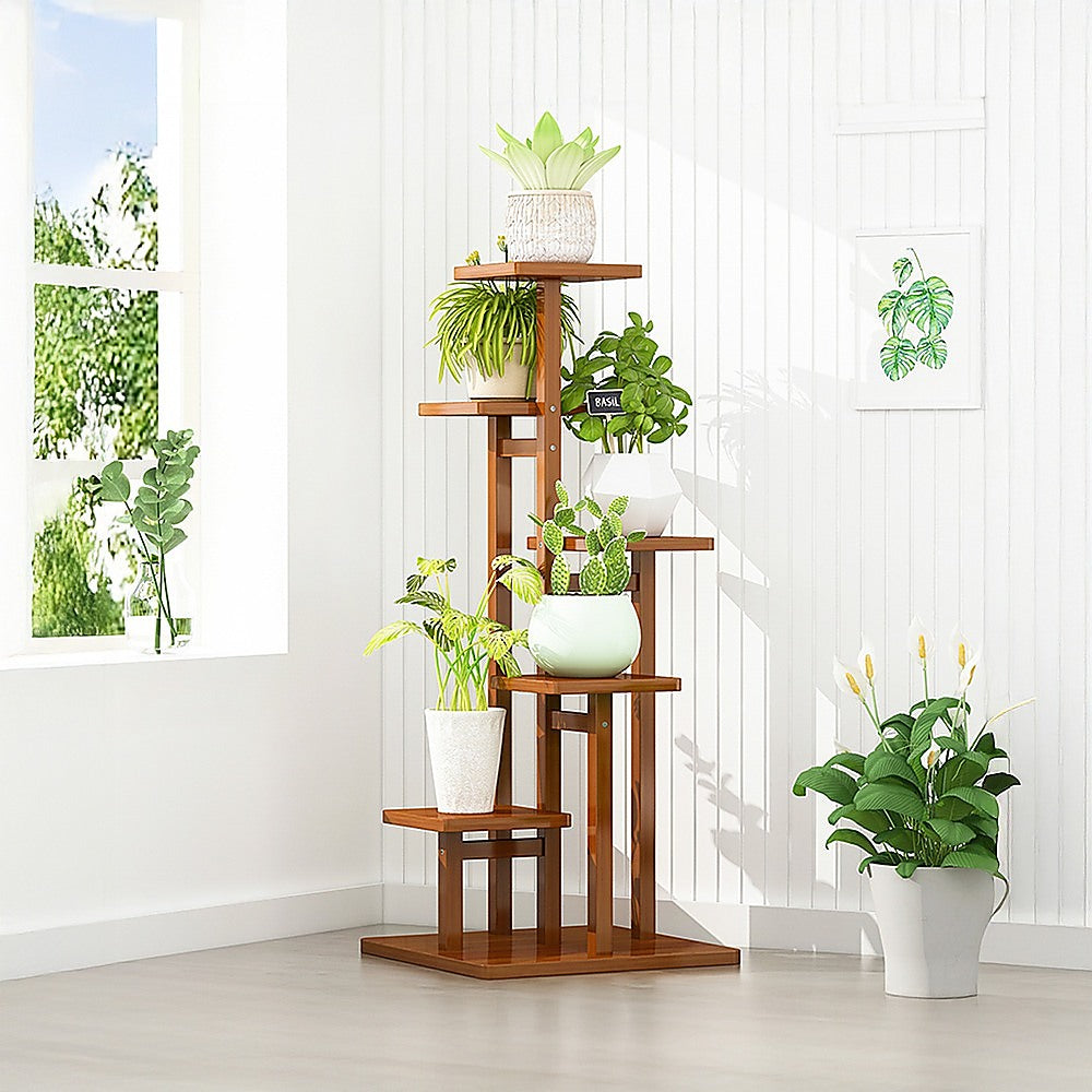 Sofas & Sofa Beds: 5 Tiers Vertical Bamboo Plant Stand Staged Flower Shelf Rack Outdoor Garden