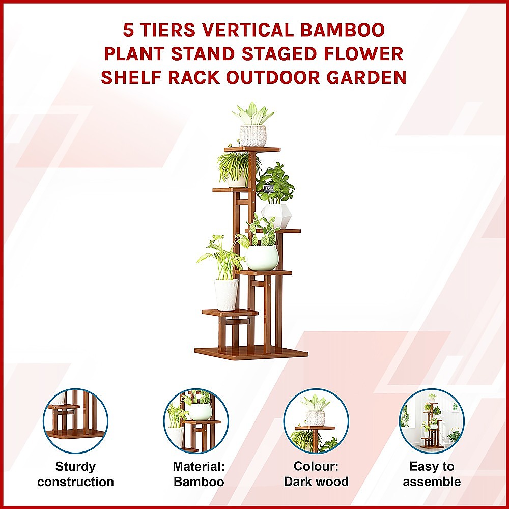 Sofas & Sofa Beds: 5 Tiers Vertical Bamboo Plant Stand Staged Flower Shelf Rack Outdoor Garden