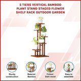 Sofas & Sofa Beds: 5 Tiers Vertical Bamboo Plant Stand Staged Flower Shelf Rack Outdoor Garden