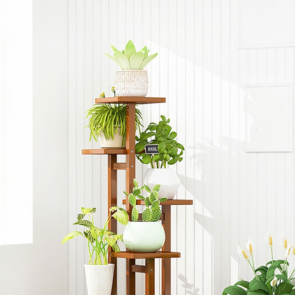 Sofas & Sofa Beds: 5 Tiers Vertical Bamboo Plant Stand Staged Flower Shelf Rack Outdoor Garden