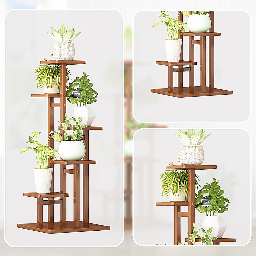 Sofas & Sofa Beds: 5 Tiers Vertical Bamboo Plant Stand Staged Flower Shelf Rack Outdoor Garden