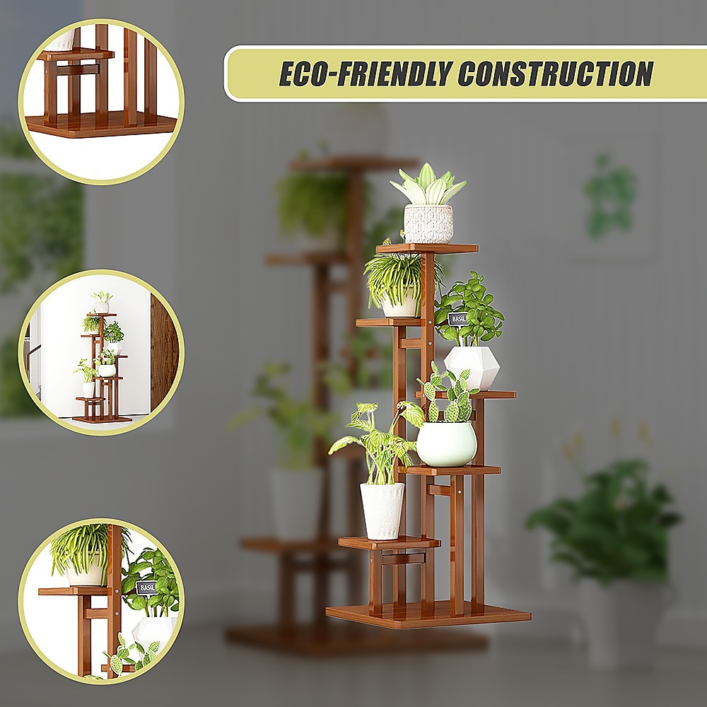 Sofas & Sofa Beds: 5 Tiers Vertical Bamboo Plant Stand Staged Flower Shelf Rack Outdoor Garden
