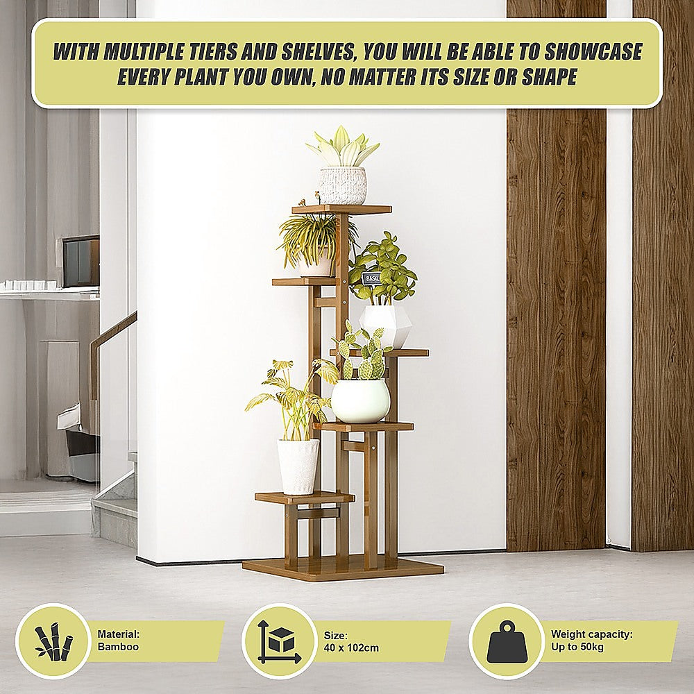 Sofas & Sofa Beds: 5 Tiers Vertical Bamboo Plant Stand Staged Flower Shelf Rack Outdoor Garden
