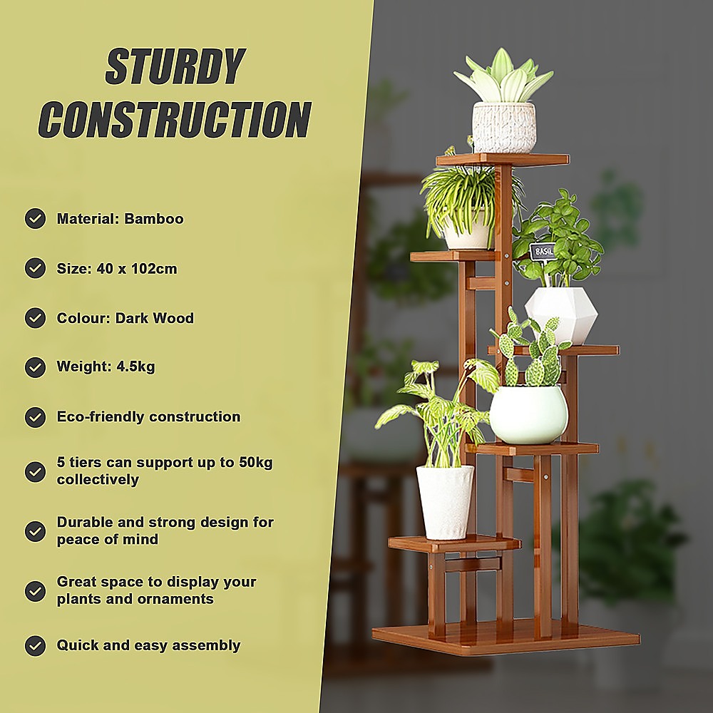 Sofas & Sofa Beds: 5 Tiers Vertical Bamboo Plant Stand Staged Flower Shelf Rack Outdoor Garden