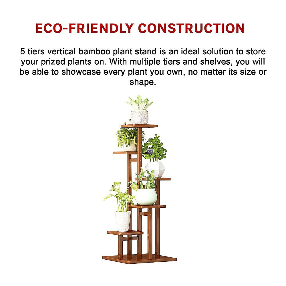 Sofas & Sofa Beds: 5 Tiers Vertical Bamboo Plant Stand Staged Flower Shelf Rack Outdoor Garden