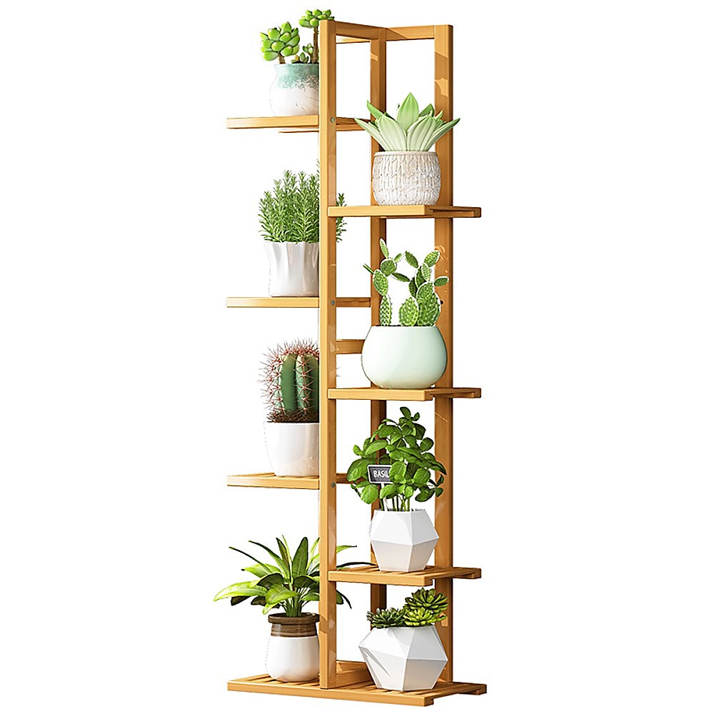 Sofas & Sofa Beds: 6 Tiers Vertical Bamboo Plant Stand Staged Flower Shelf Rack Outdoor Garden