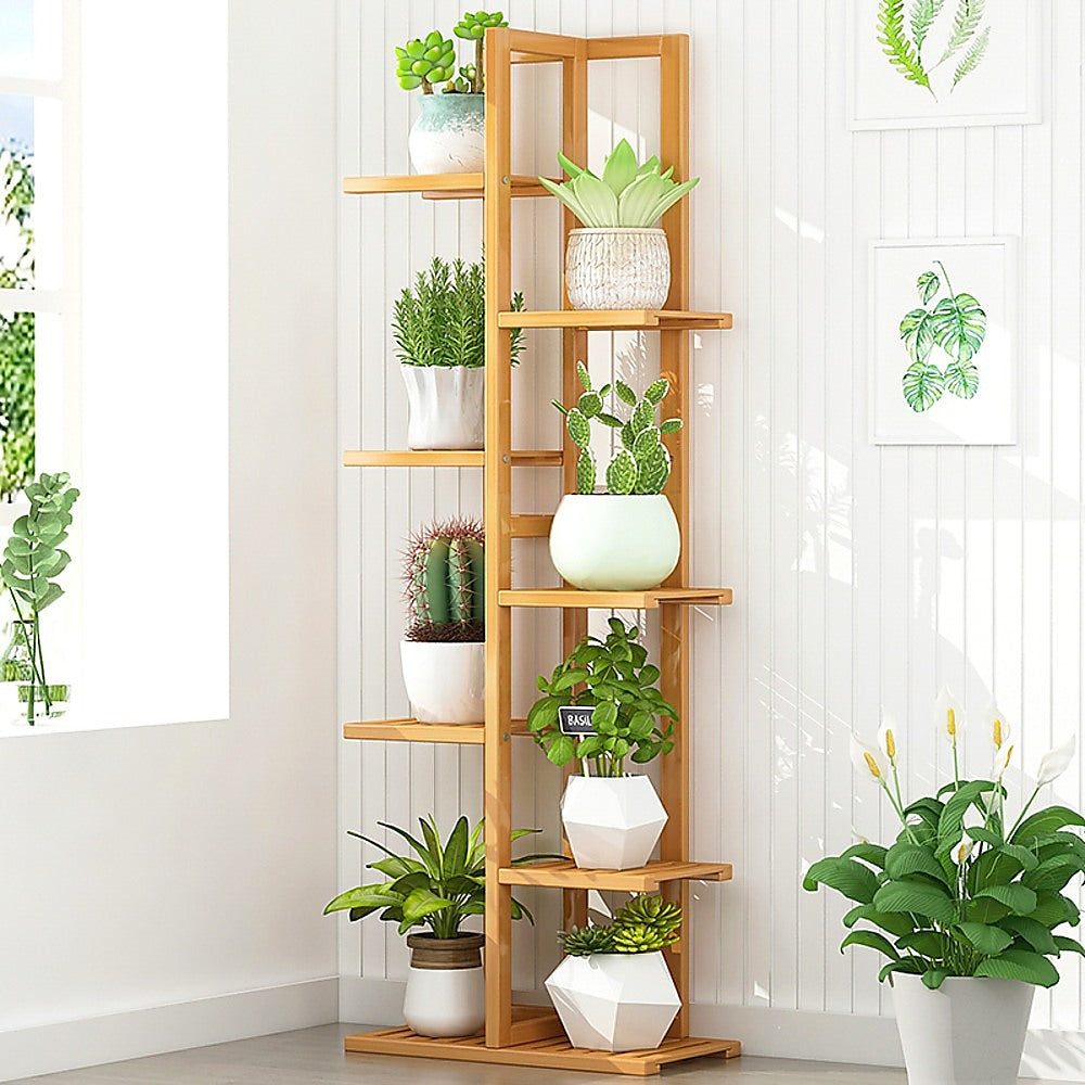 Sofas & Sofa Beds: 6 Tiers Vertical Bamboo Plant Stand Staged Flower Shelf Rack Outdoor Garden