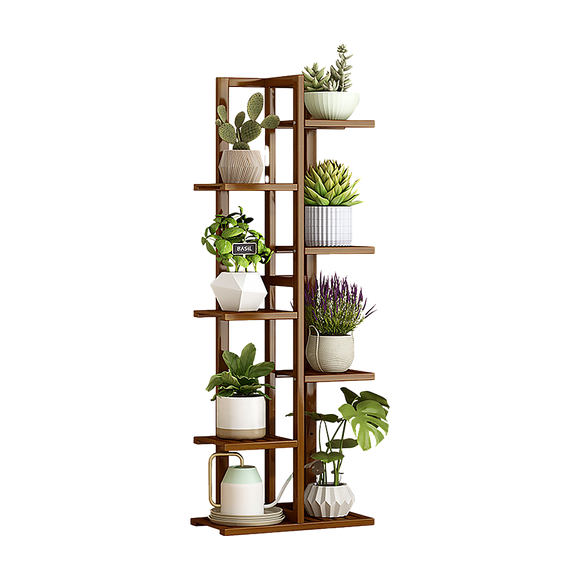 6 Tiers Vertical Bamboo Plant Stand Staged Flower Shelf Rack Outdoor Garden