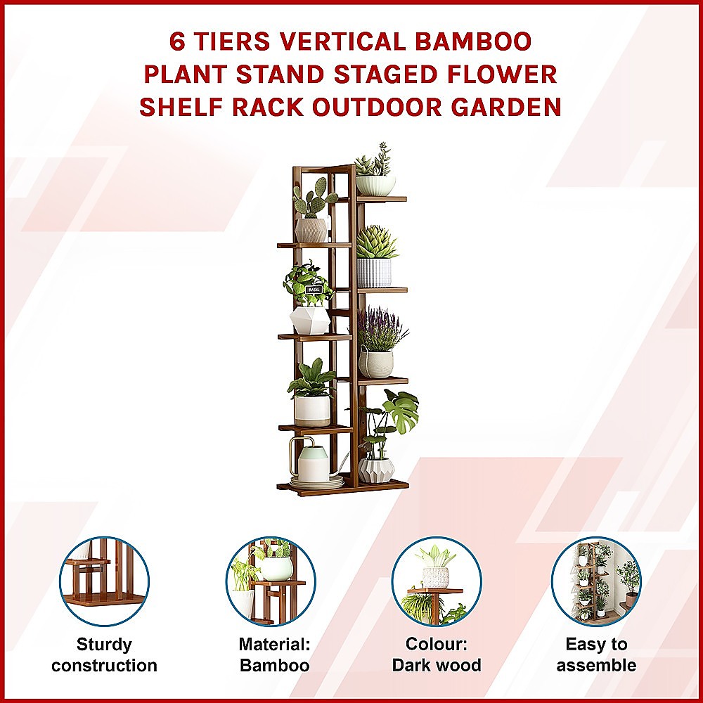 Sofas & Sofa Beds: 6 Tiers Vertical Bamboo Plant Stand Staged Flower Shelf Rack Outdoor Garden