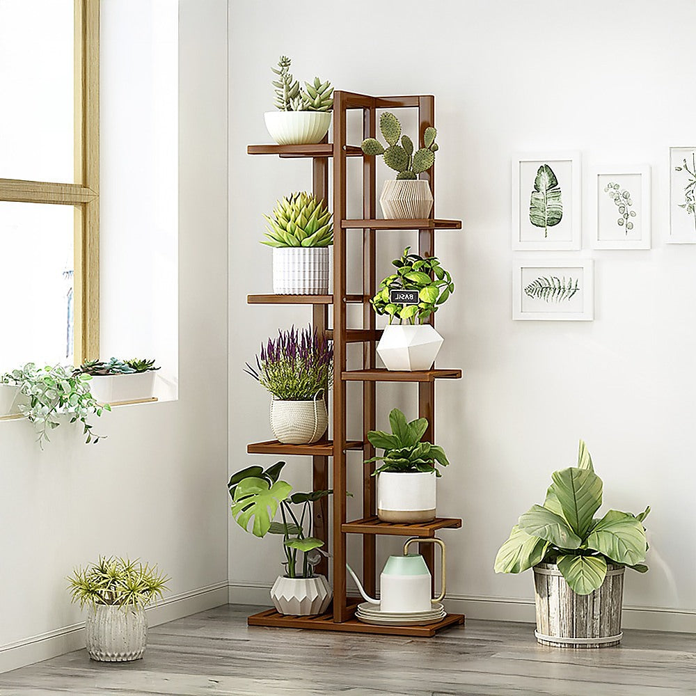 Sofas & Sofa Beds: 6 Tiers Vertical Bamboo Plant Stand Staged Flower Shelf Rack Outdoor Garden