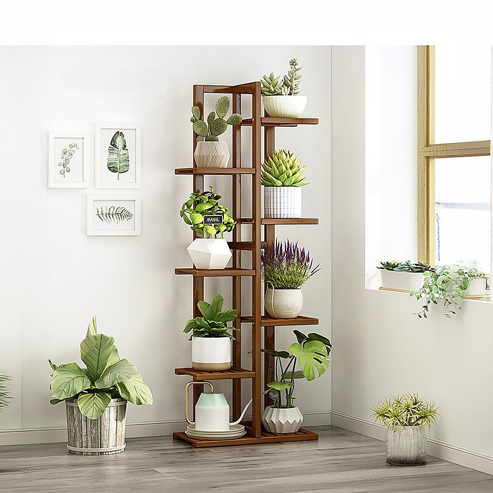Sofas & Sofa Beds: 6 Tiers Vertical Bamboo Plant Stand Staged Flower Shelf Rack Outdoor Garden