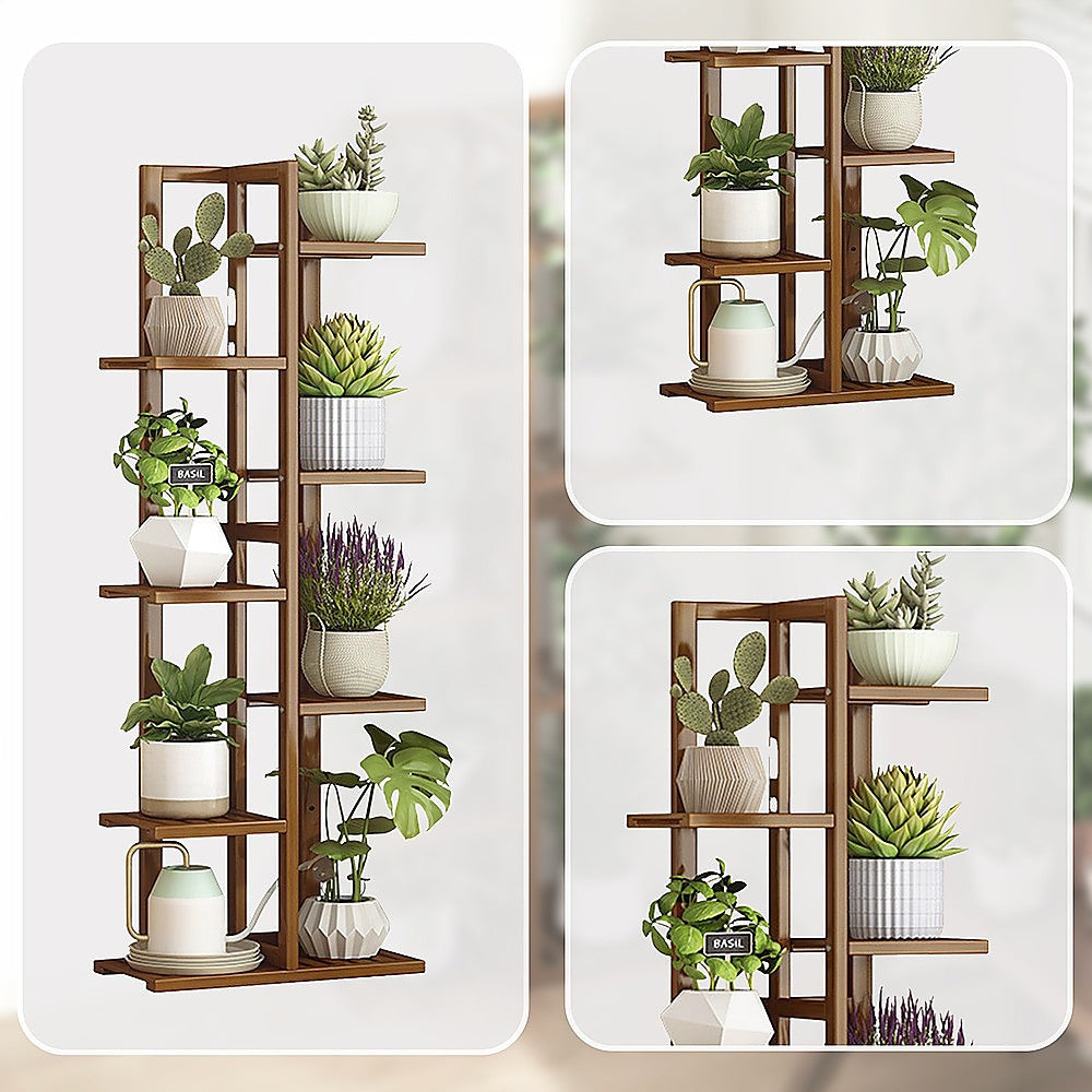 Sofas & Sofa Beds: 6 Tiers Vertical Bamboo Plant Stand Staged Flower Shelf Rack Outdoor Garden