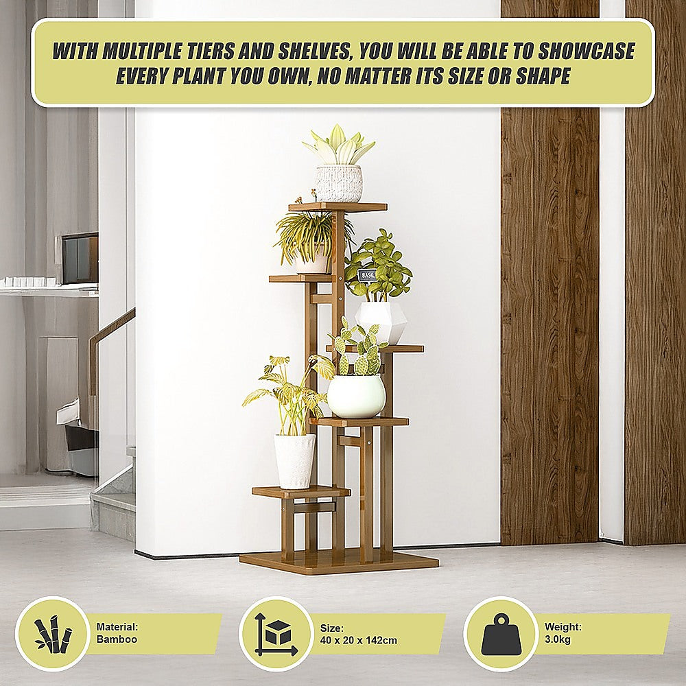 Sofas & Sofa Beds: 6 Tiers Vertical Bamboo Plant Stand Staged Flower Shelf Rack Outdoor Garden