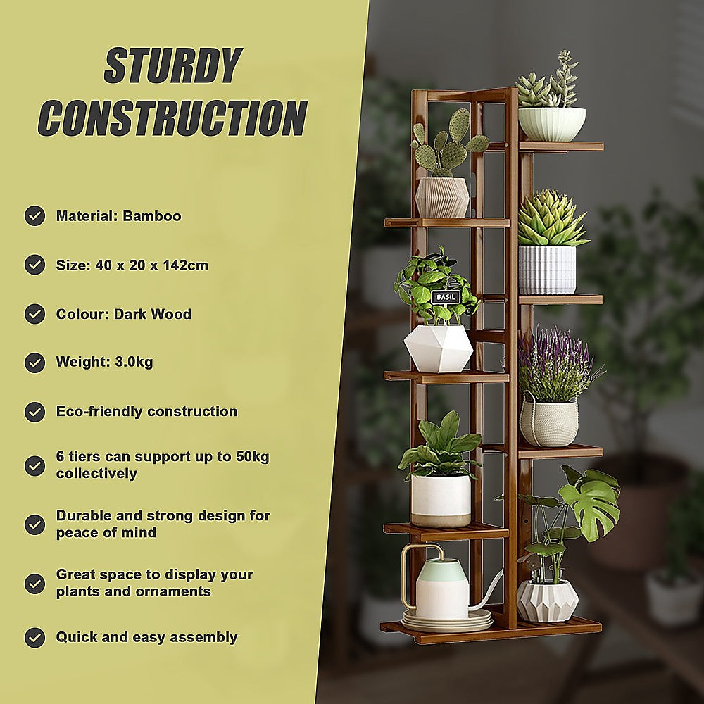 Sofas & Sofa Beds: 6 Tiers Vertical Bamboo Plant Stand Staged Flower Shelf Rack Outdoor Garden