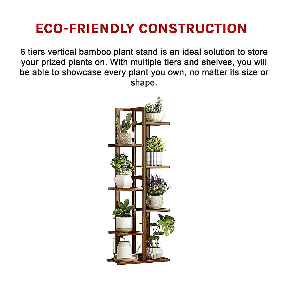 Sofas & Sofa Beds: 6 Tiers Vertical Bamboo Plant Stand Staged Flower Shelf Rack Outdoor Garden