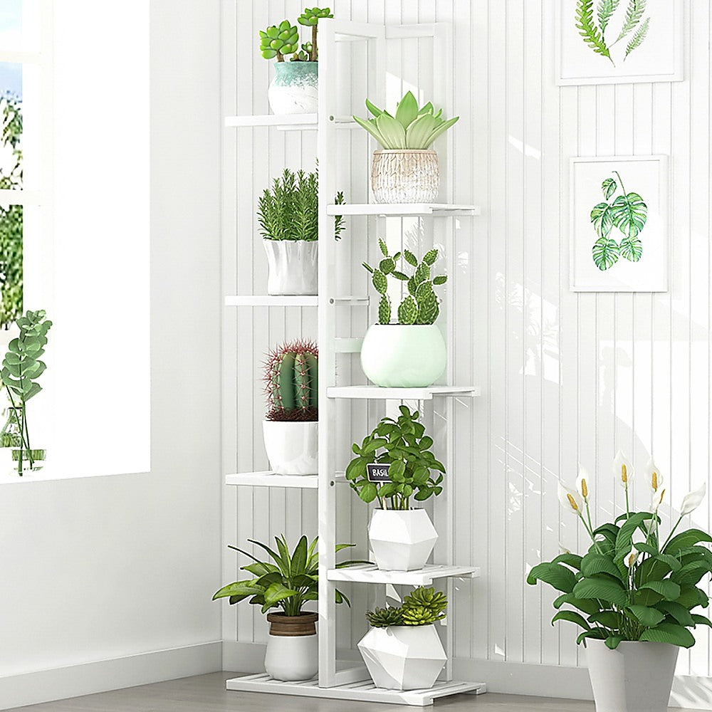 Sofas & Sofa Beds: 6 Tiers Vertical Bamboo Plant Stand Staged Flower Shelf Rack Outdoor Garden