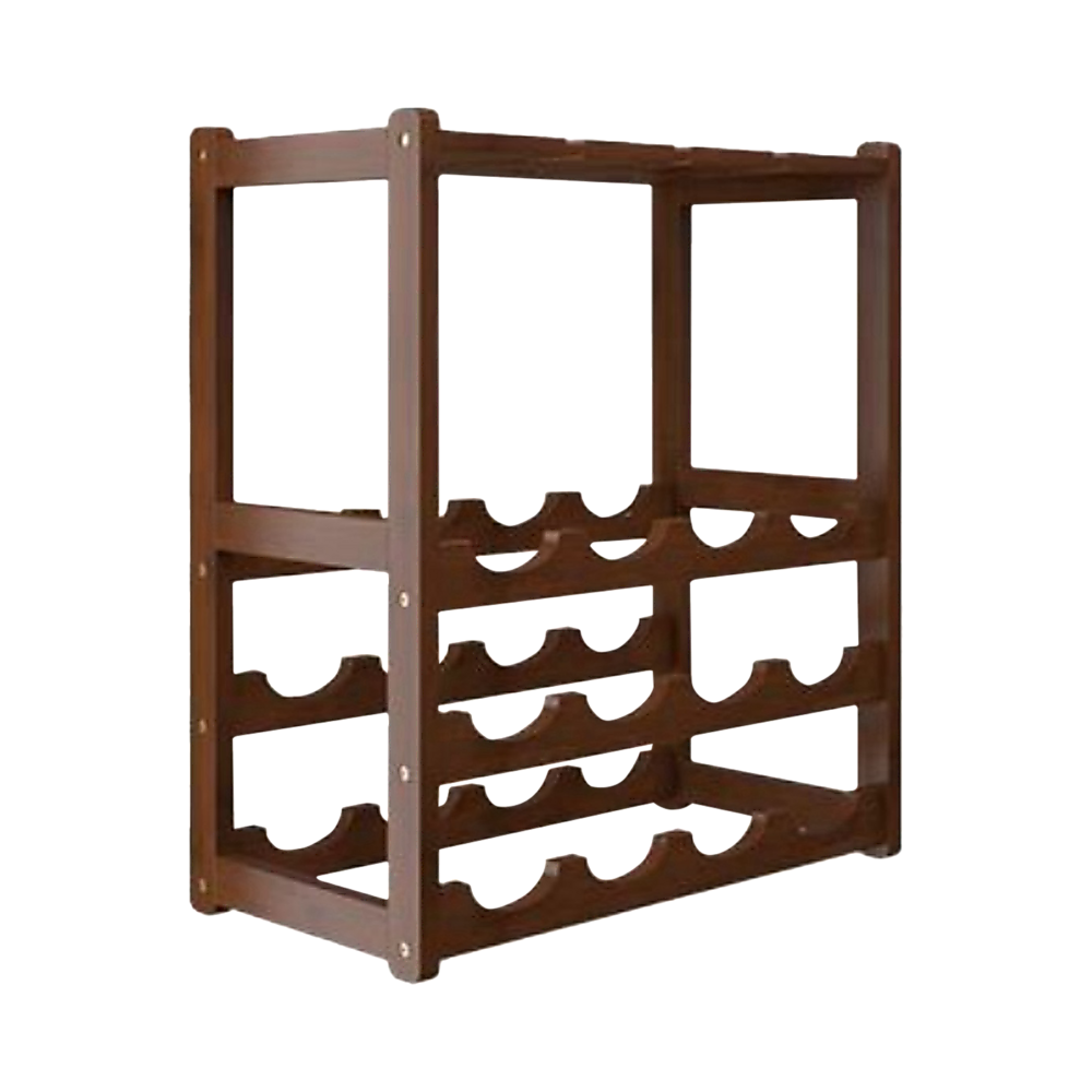 Wine Racks: Bamboo Wine Rack Free Standing 15 Bottles with 6 Glasses Holder Storage in Dark Brown