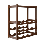 Wine Racks: Bamboo Wine Rack Free Standing 15 Bottles with 6 Glasses Holder Storage in Dark Brown