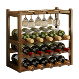 Wine Racks: Bamboo Wine Rack Free Standing 15 Bottles with 6 Glasses Holder Storage in Dark Brown