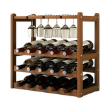 Wine Racks: Bamboo Wine Rack Free Standing 15 Bottles with 6 Glasses Holder Storage in Dark Brown