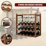 Wine Racks: Bamboo Wine Rack Free Standing 15 Bottles with 6 Glasses Holder Storage in Dark Brown