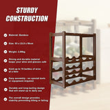 Wine Racks: Bamboo Wine Rack Free Standing 15 Bottles with 6 Glasses Holder Storage in Dark Brown