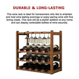 Wine Racks: Bamboo Wine Rack Free Standing 15 Bottles with 6 Glasses Holder Storage in Dark Brown
