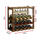 Wine Racks: Bamboo Wine Rack Free Standing 15 Bottles with 6 Glasses Holder Storage in Dark Brown