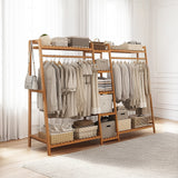 Clothing & Wardrobe Storage: Portable Clothes Rack Coat Garment Stand Bamboo Rail Hanger Airer Closet