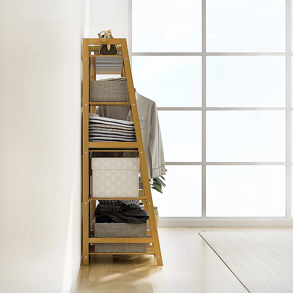 Clothing & Wardrobe Storage: Portable Clothes Rack Coat Garment Stand Bamboo Rail Hanger Airer Closet