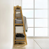 Clothing & Wardrobe Storage: Portable Clothes Rack Coat Garment Stand Bamboo Rail Hanger Airer Closet