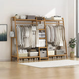 Clothing & Wardrobe Storage: Portable Clothes Rack Coat Garment Stand Bamboo Rail Hanger Airer Closet