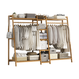 Clothing & Wardrobe Storage: Portable Clothes Rack Coat Garment Stand Bamboo Rail Hanger Airer Closet
