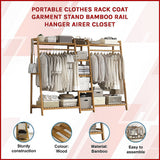 Clothing & Wardrobe Storage: Portable Clothes Rack Coat Garment Stand Bamboo Rail Hanger Airer Closet