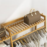 Clothing & Wardrobe Storage: Portable Clothes Rack Coat Garment Stand Bamboo Rail Hanger Airer Closet