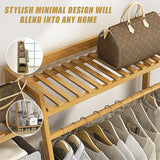 Clothing & Wardrobe Storage: Portable Clothes Rack Coat Garment Stand Bamboo Rail Hanger Airer Closet