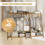 Clothing & Wardrobe Storage: Portable Clothes Rack Coat Garment Stand Bamboo Rail Hanger Airer Closet