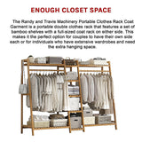 Clothing & Wardrobe Storage: Portable Clothes Rack Coat Garment Stand Bamboo Rail Hanger Airer Closet