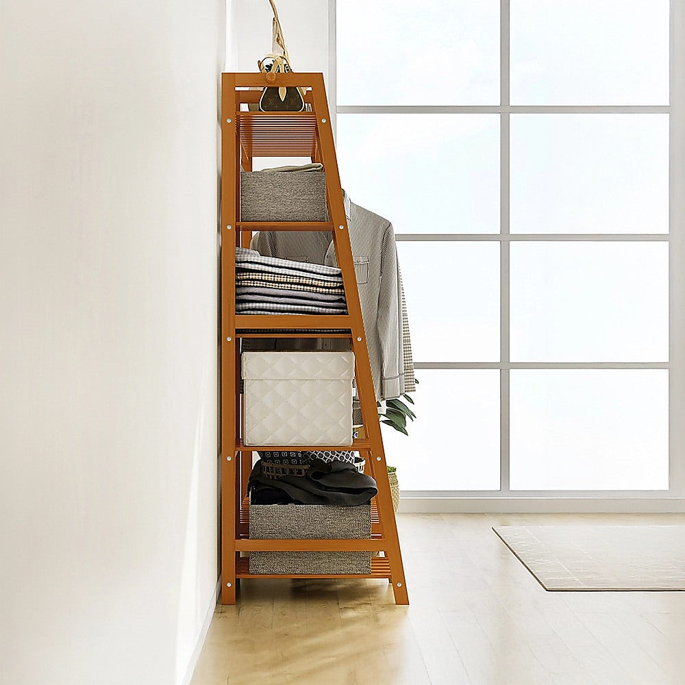 Clothing & Wardrobe Storage: Portable Clothes Rack Coat Garment Stand Bamboo Rail Hanger Airer Closet