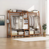 Clothing & Wardrobe Storage: Portable Clothes Rack Coat Garment Stand Bamboo Rail Hanger Airer Closet