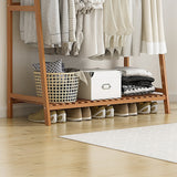 Clothing & Wardrobe Storage: Portable Clothes Rack Coat Garment Stand Bamboo Rail Hanger Airer Closet