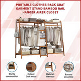 Clothing & Wardrobe Storage: Portable Clothes Rack Coat Garment Stand Bamboo Rail Hanger Airer Closet