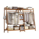 Clothing & Wardrobe Storage: Portable Clothes Rack Coat Garment Stand Bamboo Rail Hanger Airer Closet