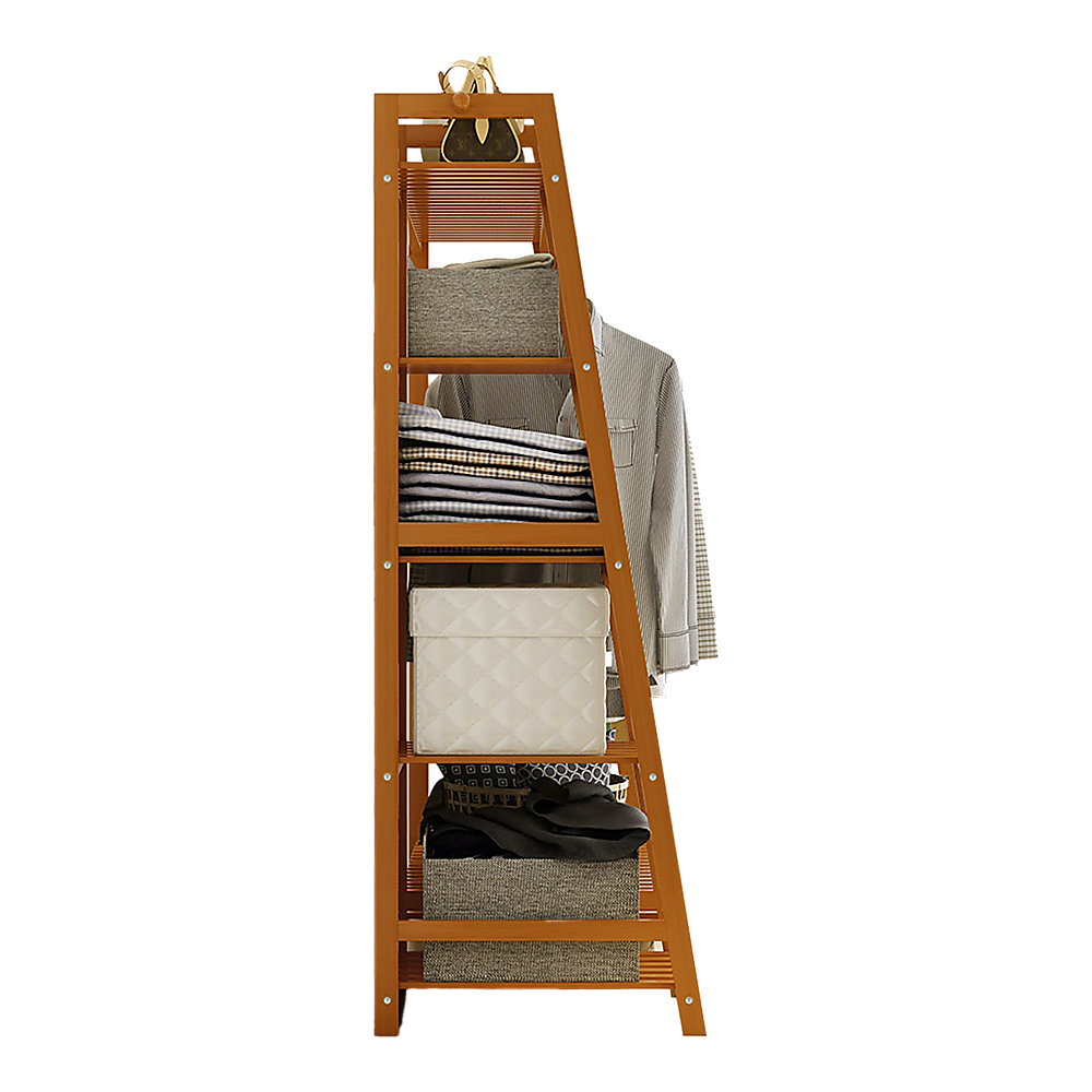 Clothing & Wardrobe Storage: Portable Clothes Rack Coat Garment Stand Bamboo Rail Hanger Airer Closet