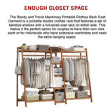 Clothing & Wardrobe Storage: Portable Clothes Rack Coat Garment Stand Bamboo Rail Hanger Airer Closet