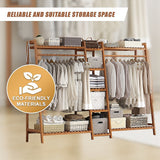 Clothing & Wardrobe Storage: Portable Clothes Rack Coat Garment Stand Bamboo Rail Hanger Airer Closet