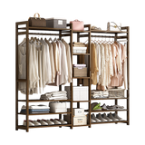 Clothing & Wardrobe Storage: Portable Clothes Rack Coat Garment Stand Bamboo Rail Hanger Airer Closet